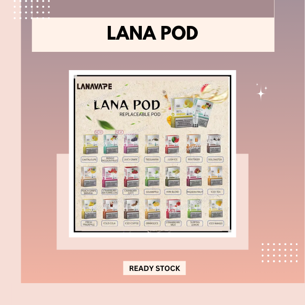 LANA Pods replacement cartridge box showing clear PCTG casing and metal-film honeycomb ceramic coil contact plates, fully compatible with RELX Classic device.