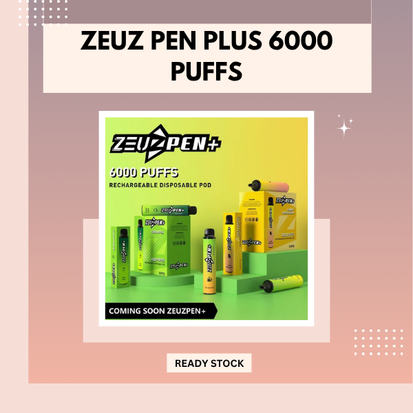 Zeuz Pen 6000 Puffs Disposable Vape showing the cylindrical body and flexible rubber straw mouthpiece.