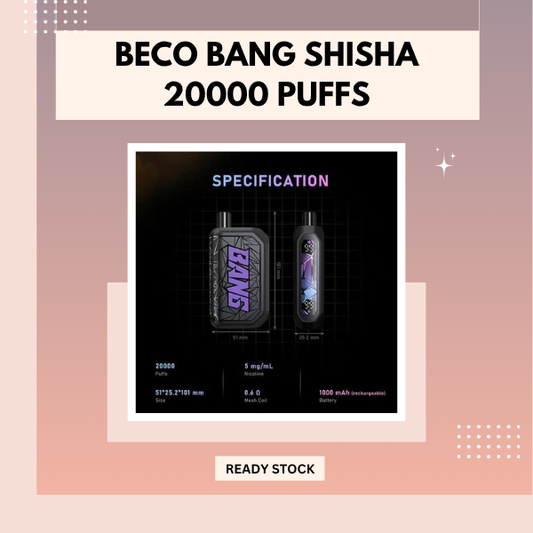 Beco Bang Shisha 20000 Puffs DTL disposable vape device with 22ml e-liquid capacity
