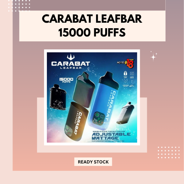 Carabat Leafbar 15000 Puffs prefilled vape pod system showing the smart RGB display screen and interchangeable flavor cartridge