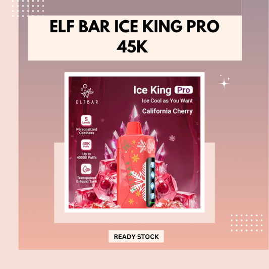 Elf Bar Ice King Pro 45K disposable vape device featuring transparent e-liquid tank design