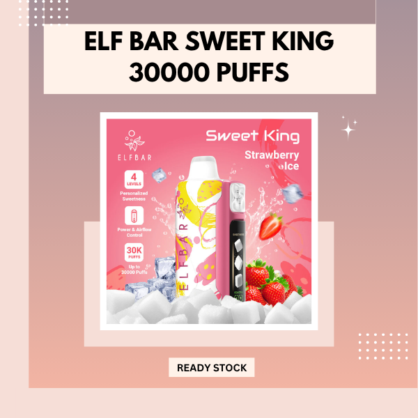 Elf Bar Sweet King 30000 Puffs disposable vape device showing smart digital display screen
