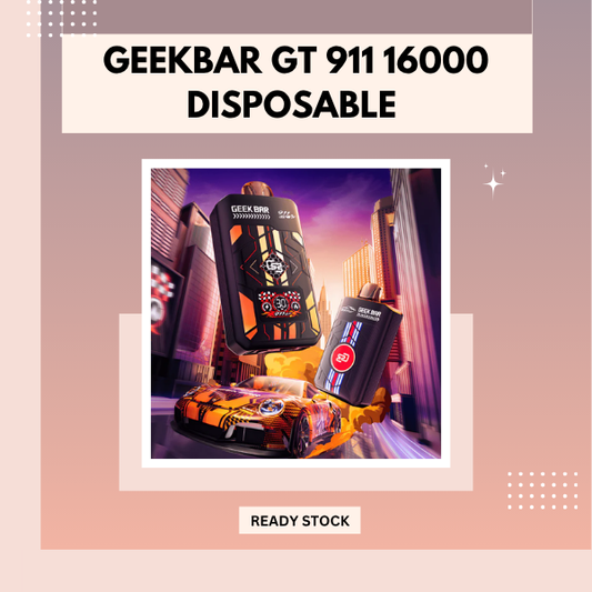 Geek Bar 911 GT 16000 Puffs racing themed disposable vape device with smart LED display screen