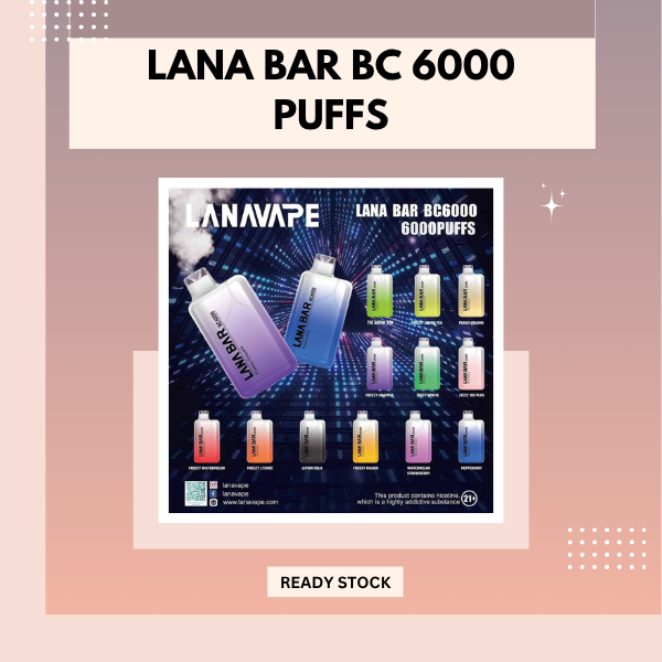 LANA Bar BC 6000 Puffs rechargeable disposable vape device front view