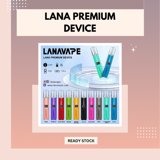 Lana Premium Device closed pod vape kit showing sleek metallic finish and Type-C charging port