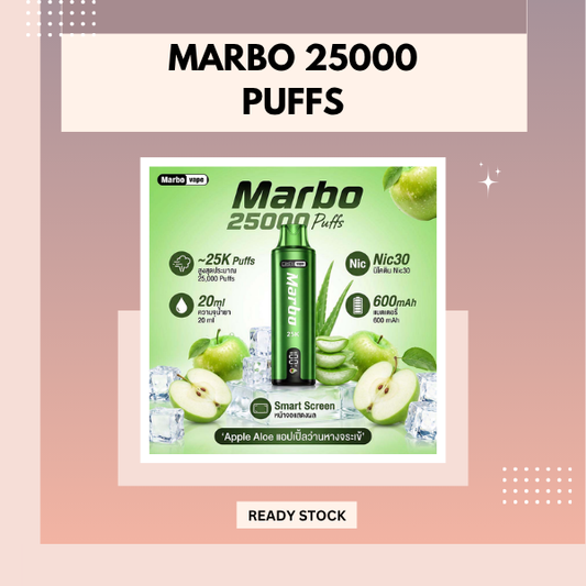 Marbo 25000 Puffs disposable vape showing smart digital screen