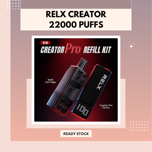 RELX Creator 22000 Puffs disposable vape cartridge and rechargeable battery kit