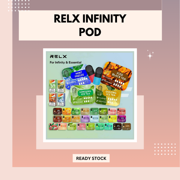 Authentic Relx Infinity Pod showing the ergonomic mouthpiece and transparent e-liquid view window