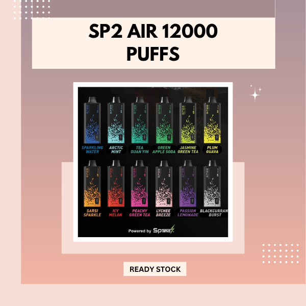 SP2s Air 12000 Puffs disposable vape device showing the ultra-slim design and premium matte finish.