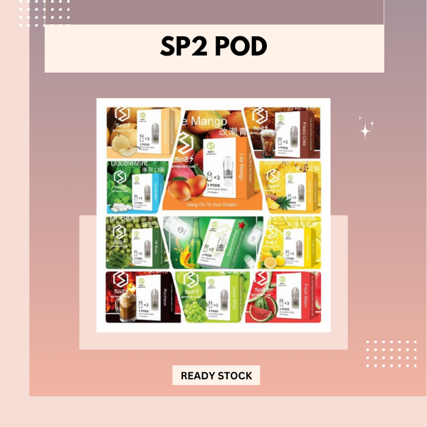 Authentic SP2S vape pod cartridge showcasing premium packaging and e-liquid chamber